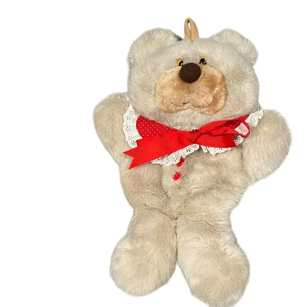 Hallmark‎ Teddy Bear Cranberry Stuffables Card Holder Stocking 1983 Plush 14in